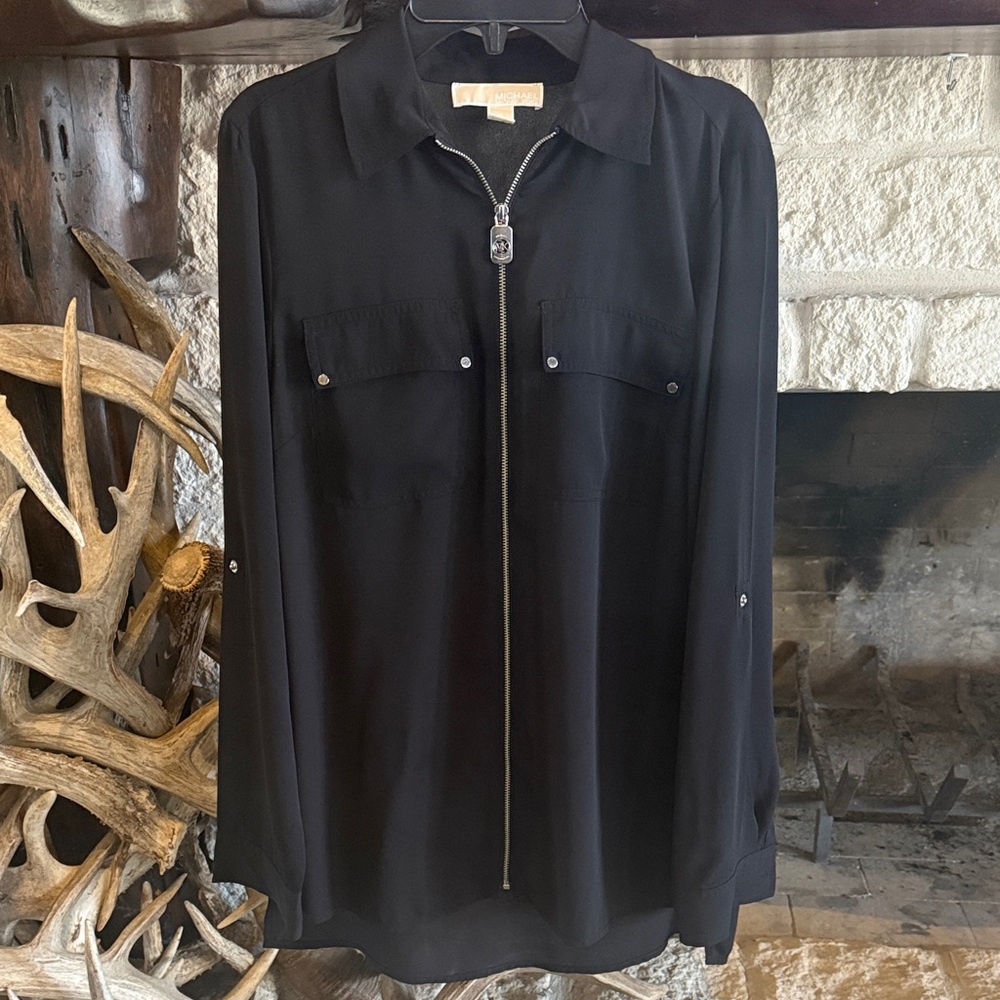 Michael Kors Black Lightweight Zip-Front Shirt‎ Jacket